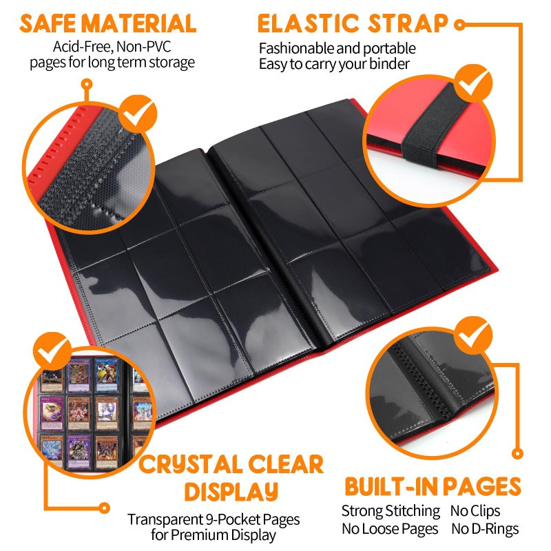 KIOEEE Red Card Binder 9 Pocket, PP Cover Trading Card Binder for 360 Cards, Sturdy Card Collection Album, Card Holder Folders for MTG, TCG, Game Cards & Sports Cards - Image 3